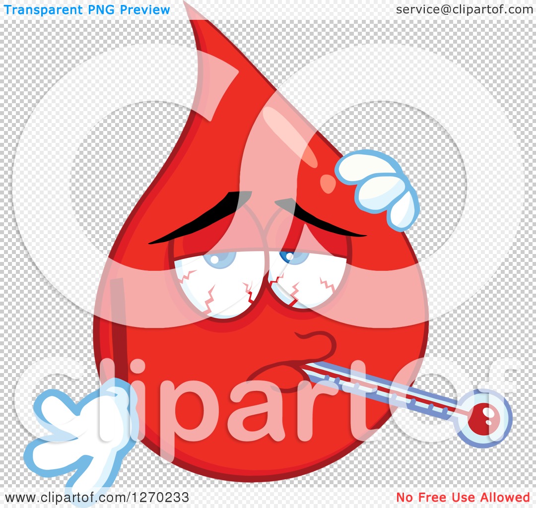 Clipart of a Sick Blood or Hot Water Drop with a Fever - Royalty Free ...