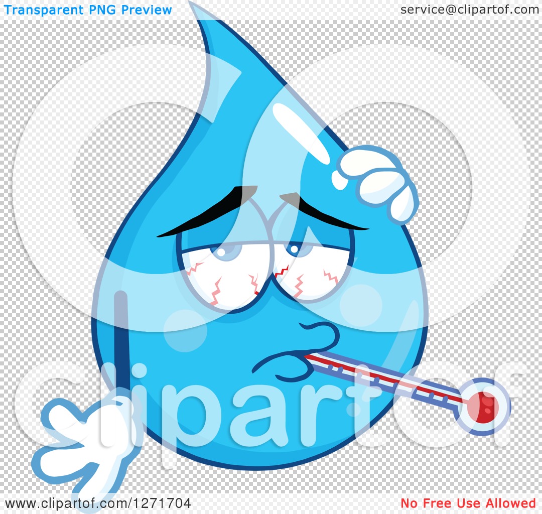 Clipart of a Sick Blue Water Drop Character with a Thermometer and ...