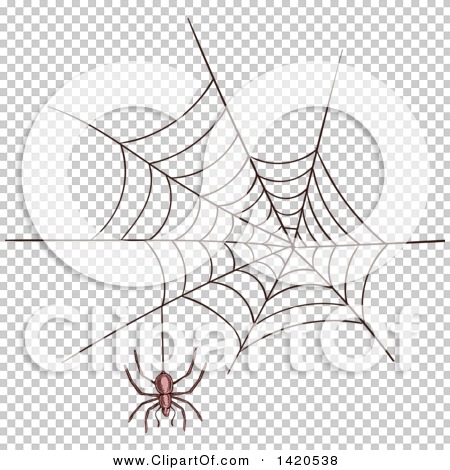 Clipart of a Sketched and Color Filled Spider and Web - Royalty Free