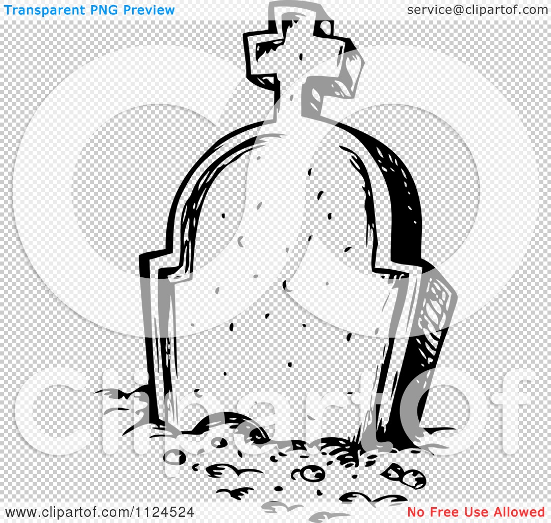 Clipart Of A Sketched Black And White Cemetery Tombstone 