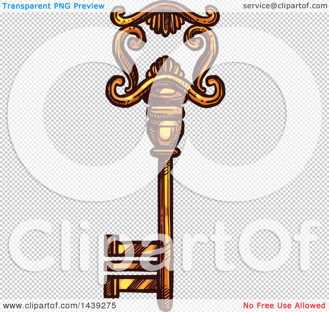 Clipart of a Sketched Ornate Skeleton Key - Royalty Free Vector