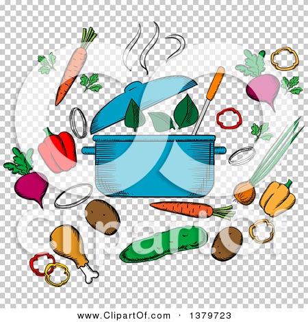 Clipart of a Sketched Soup Pot and Ingredients - Royalty Free Vector ...