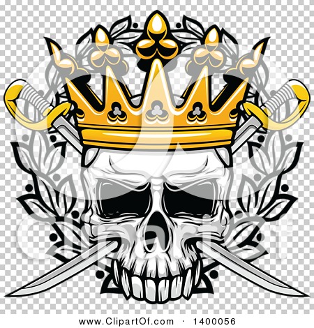 Clipart of a Skull and Crossed Swords with a Crown over a Wreath ...