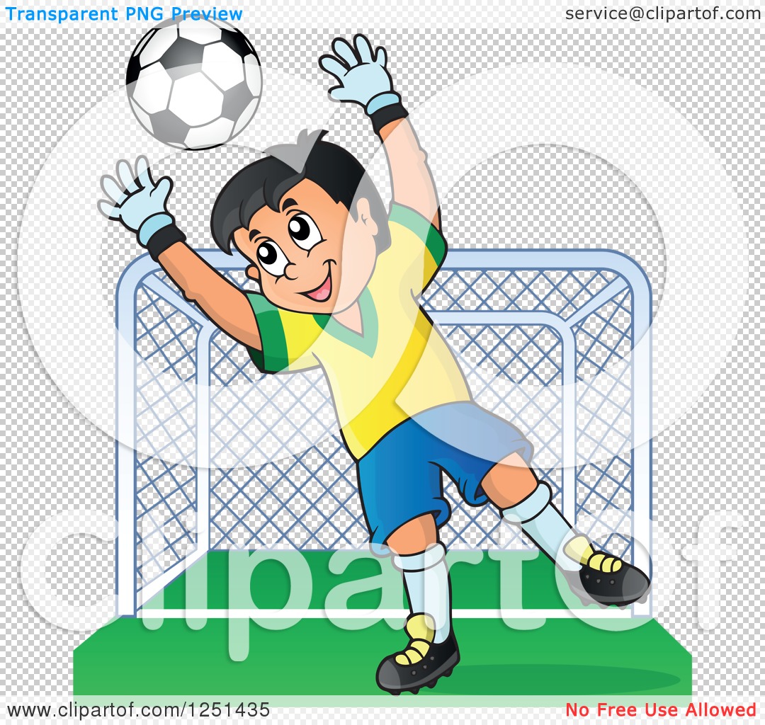 Clipart Of A Soccer Goalie Boy Blocking A Ball In Front Of A Goal Royalty Free Vector Illustration By Visekart