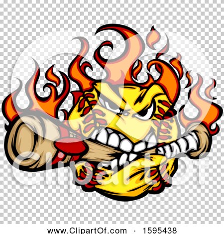 Clipart of a Tough Flaming Softball Mascot Biting A Baseball Bat