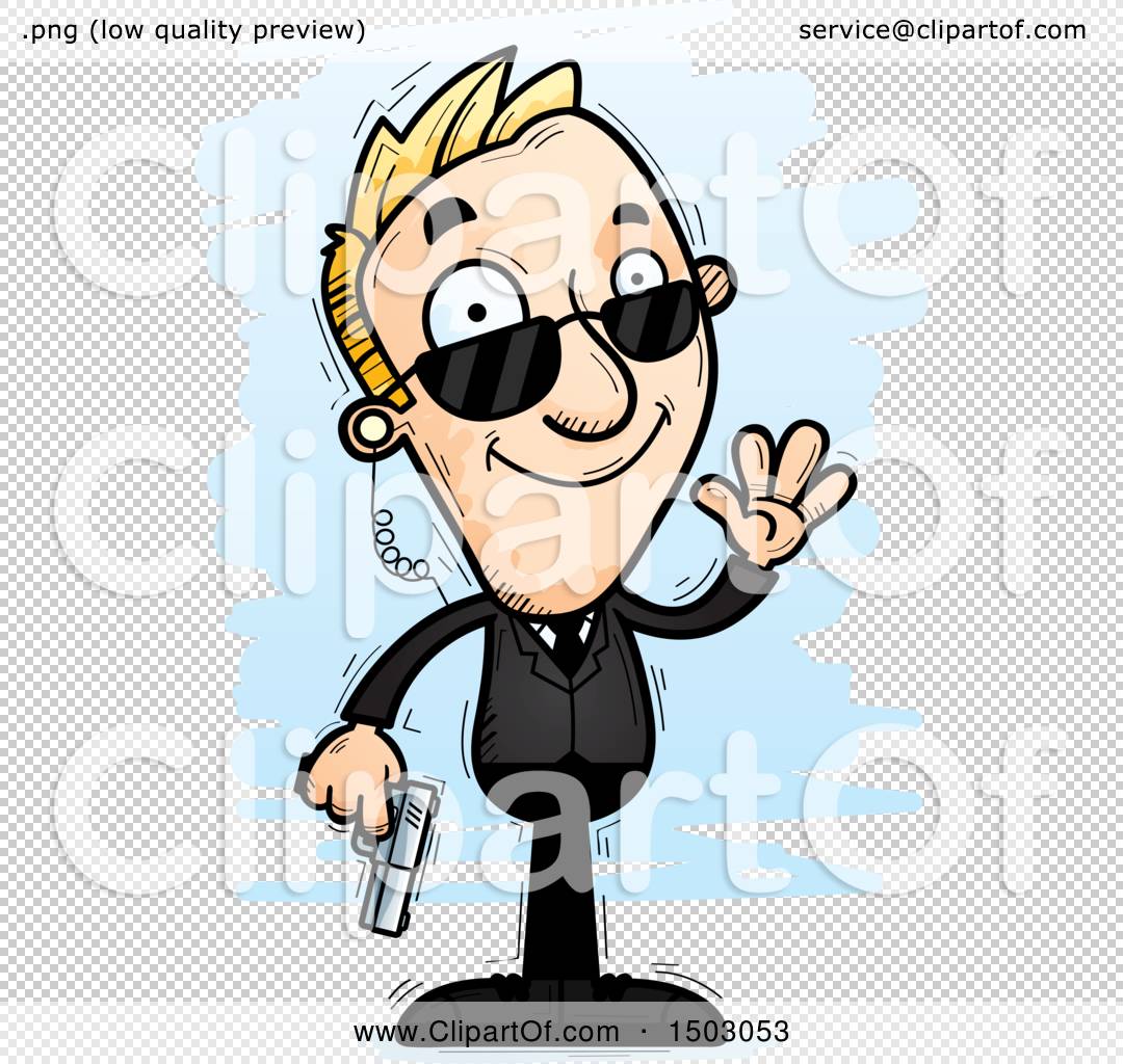 Clipart of a Waving Caucasian Man Secret Service Agent - Royalty Free ...