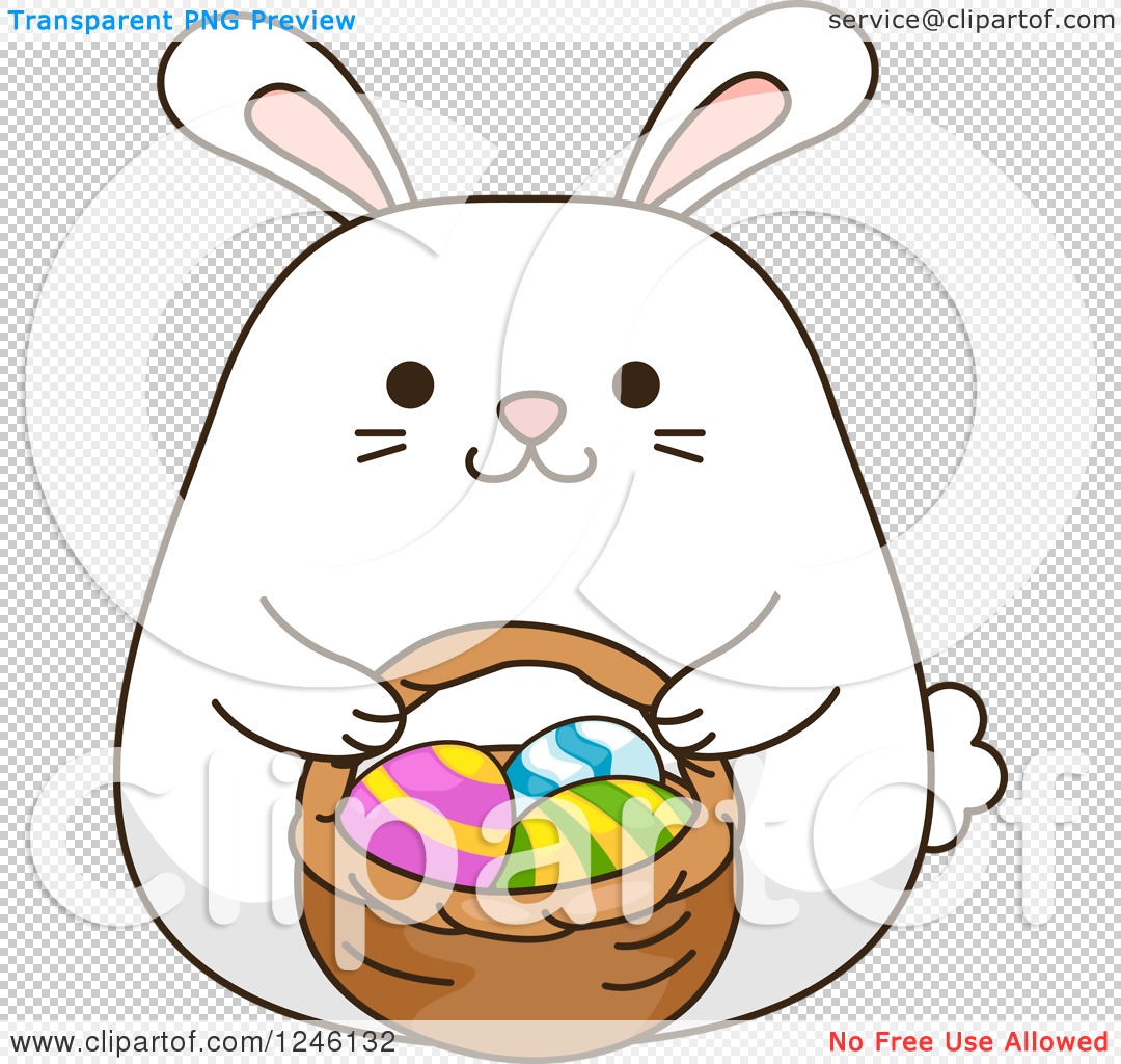 Download Clipart of a White Bunny Rabbit with a Basket of Easter ...