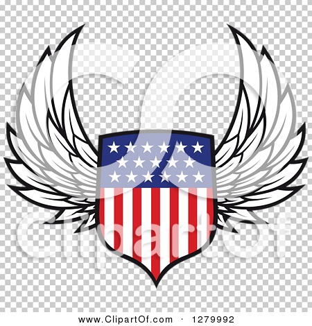 Clipart of a Winged American Flag Shield 2 - Royalty Free Vector