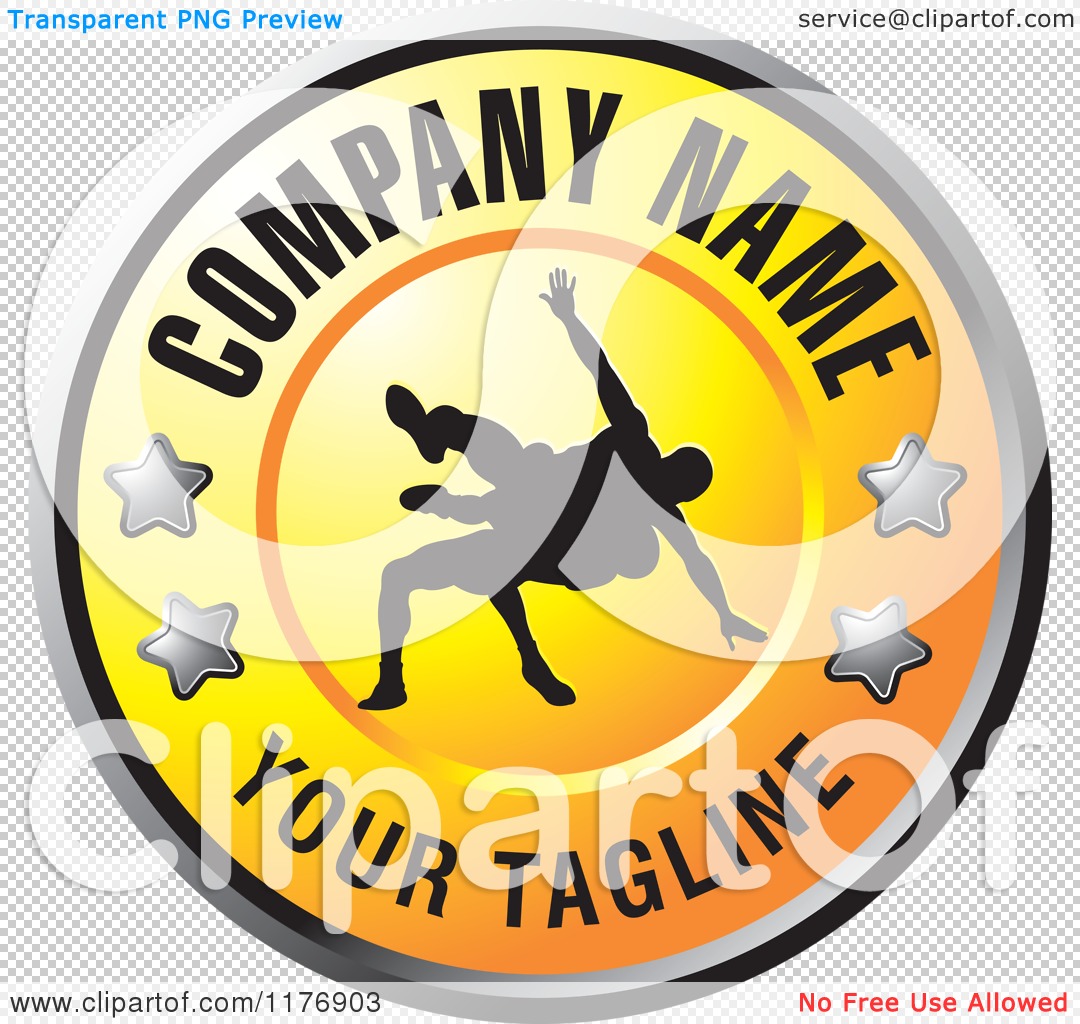 Clipart of a Yellow Wrestling Logo with Silhouetted Wrestlers Stars and ...