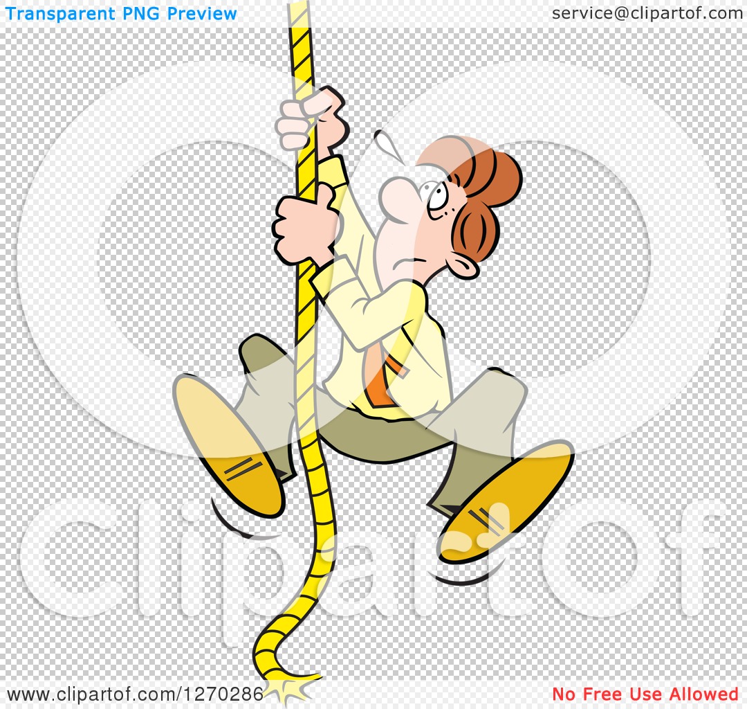 Clipart of an Uncertain Caucasian Man Climbing an Upward Mobility Rope -  Royalty Free Vector Illustration by Johnny Sajem #1270286