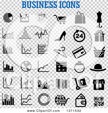 Clipart of Black and White Business Icons over Text - Royalty Free