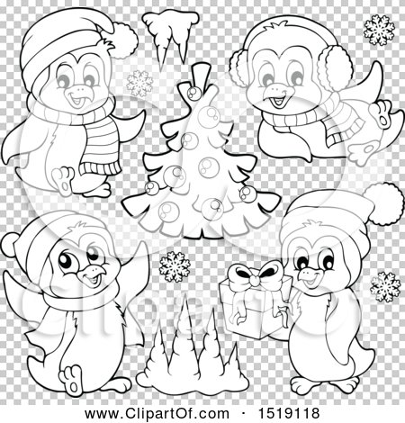 Clipart of Black and White Christmas Penguins - Royalty Free Vector Illustration by visekart