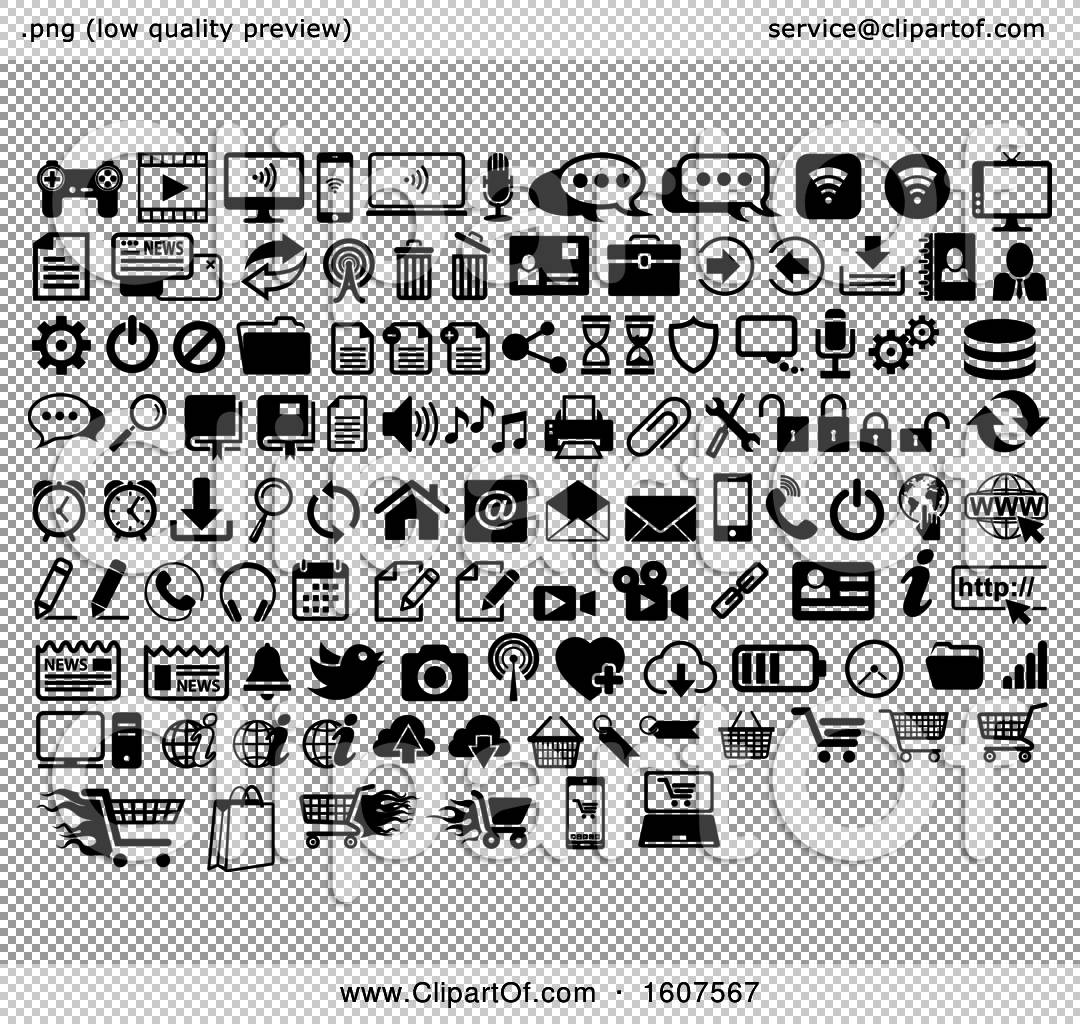 Clipart of Black and White Computer and Website Icons - Royalty Free ...