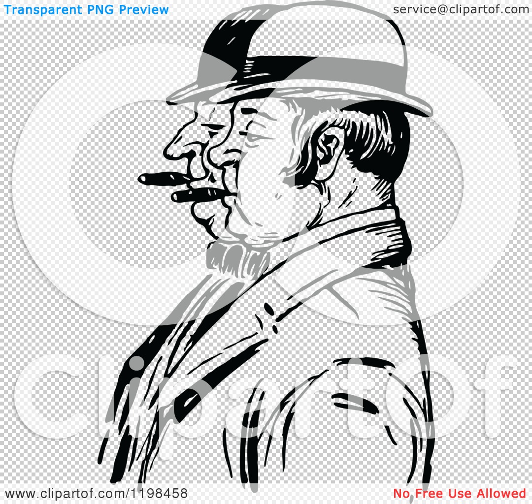 Clipart of Black and White Vintage Men Smoking Cigars in Profile ...
