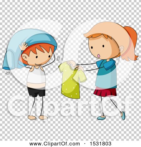 Clipart of Children Getting Dressed - Royalty Free Vector Illustration