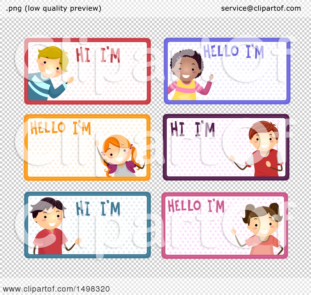 Clipart of Children on Name Labels - Royalty Free Vector Illustration ...