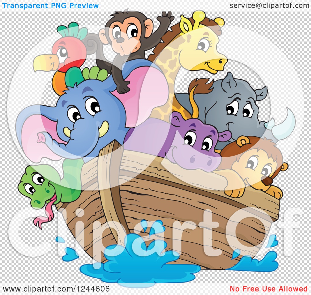 Clipart of Cute Happy Animals on Noahs Ark - Royalty Free Vector ...