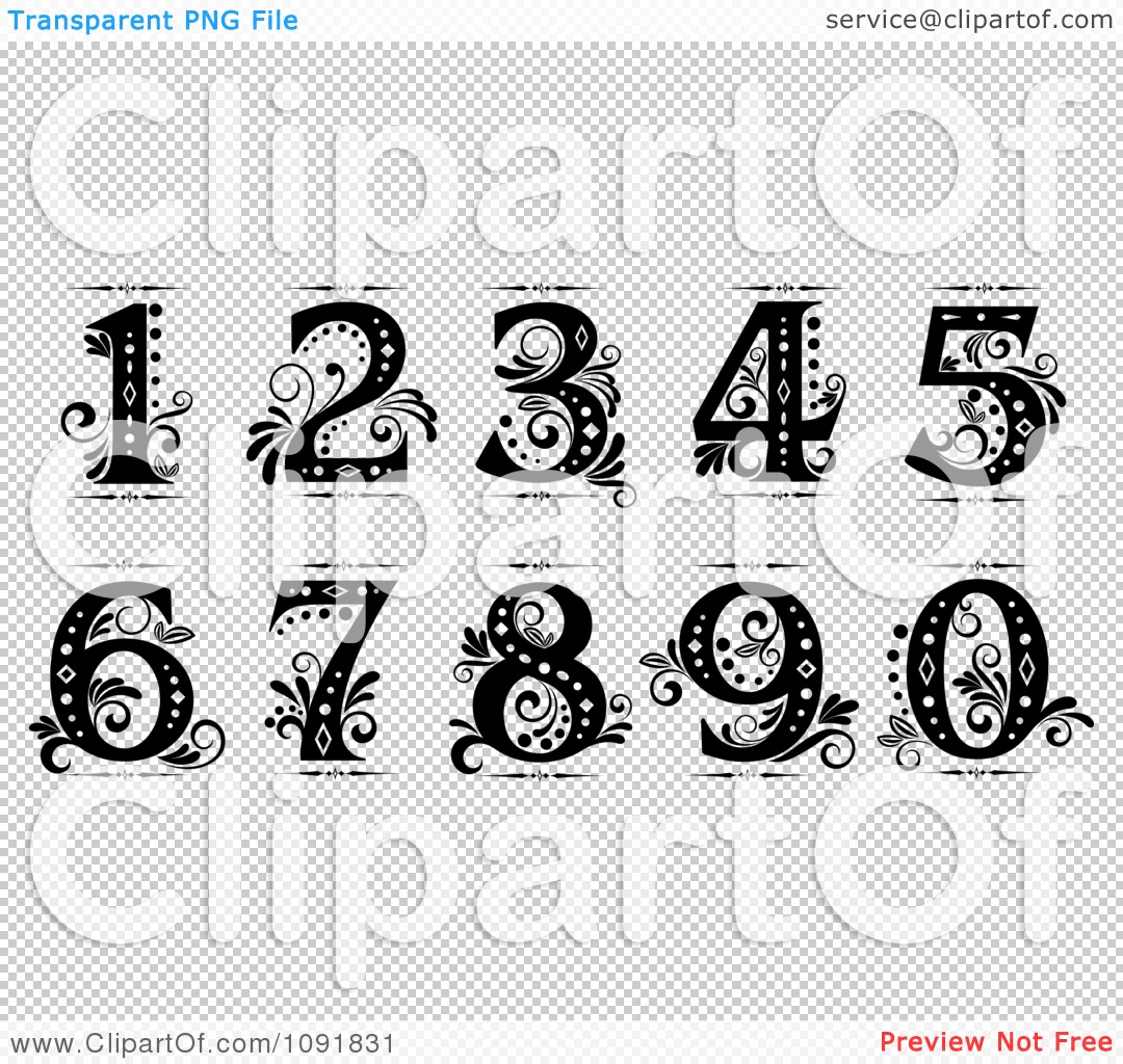 Clipart Ornate Black And White Old Fashioned Numbers Royalty Free Vector Illustration By Vector Tradition Sm