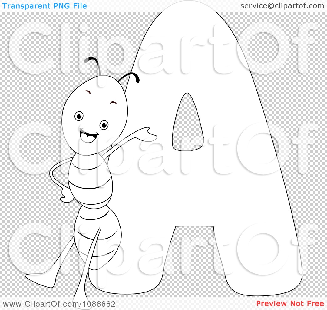 Clipart Outlined A Is For Ant Coloring Page - Royalty Free Vector