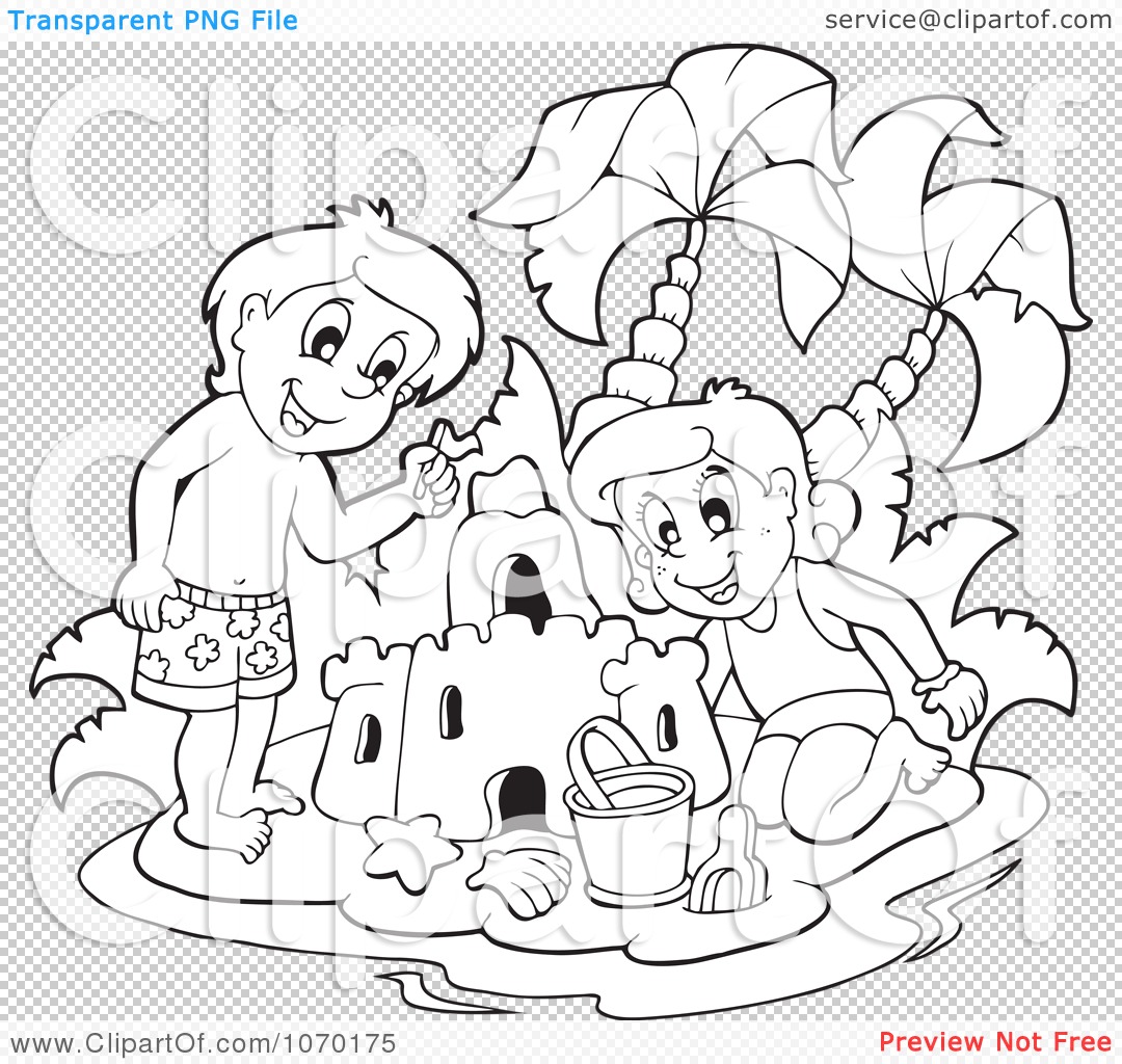 family at the beach clipart black and white
