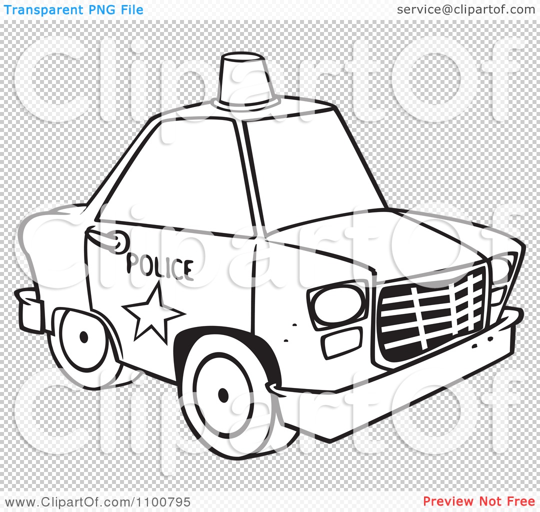 Clipart Outlined Police Car With A Siren Cone On The Roof - Royalty ...