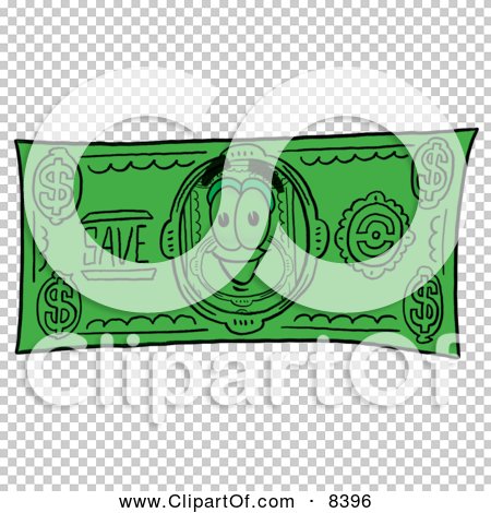 Clipart Picture of a Dollar Bill Mascot Cartoon Character on a Dollar