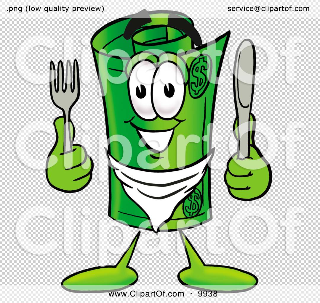 Clipart Picture of a Rolled Money Mascot Cartoon Character Holding a