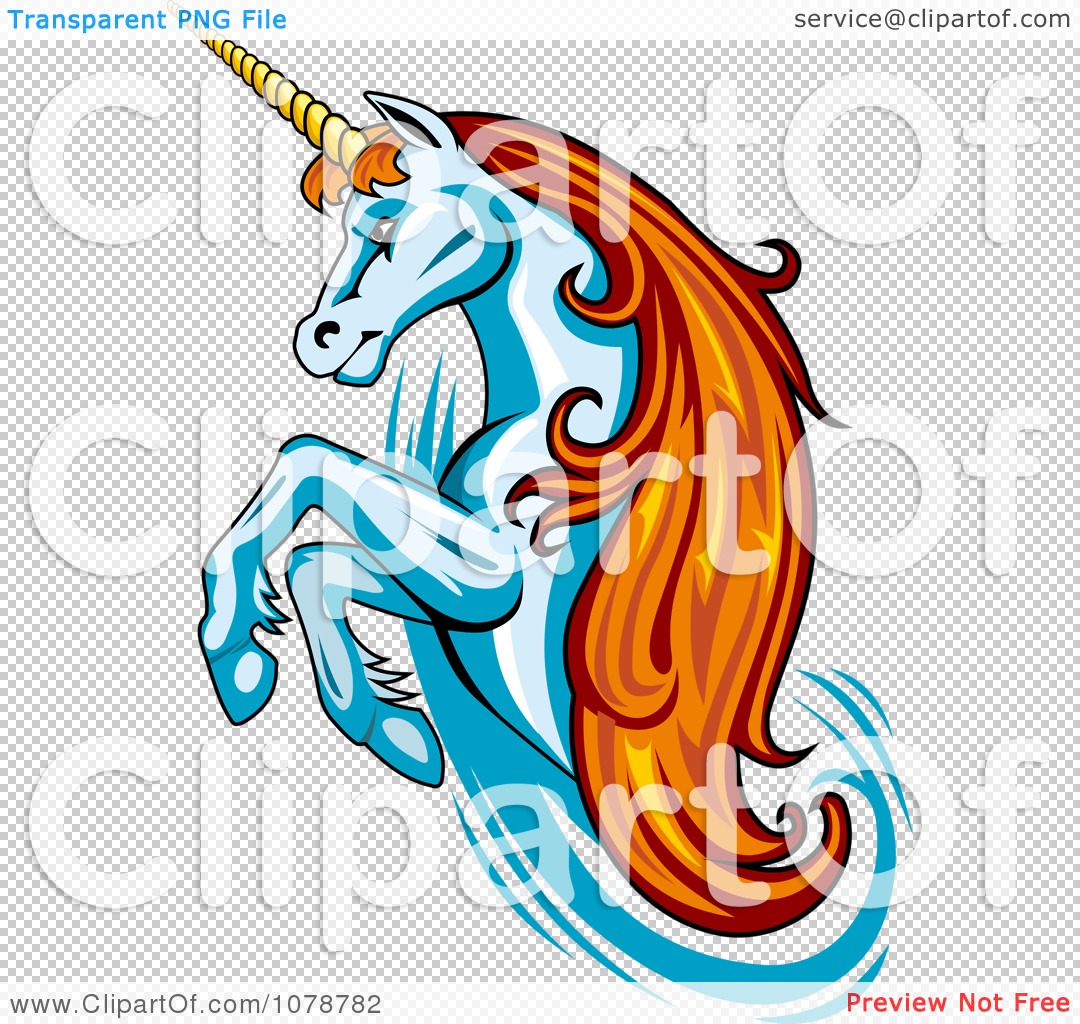 Clipart Rearing Unicorn With Orange Hair Logo - Royalty Free Vector ...