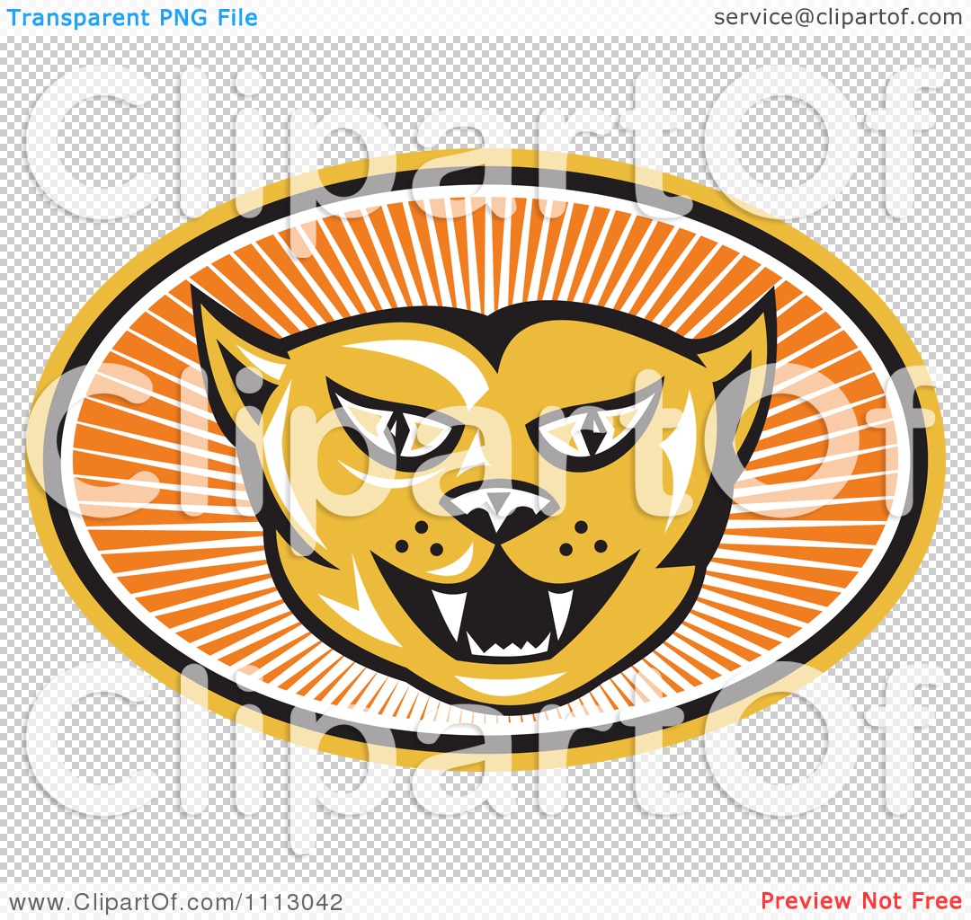 Clipart Retro Angry Cat Face In An Oval Of Rays - Royalty Free Vector ...