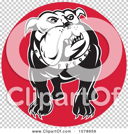 Clipart Retro Black And White Bulldog On A Red Circle Logo - Royalty ...