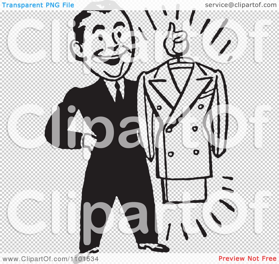 Clipart Retro Black And White Male Personal Shopper Holding A Business  Dress Suit - Royalty Free Vector Illustration by BestVector #1101534