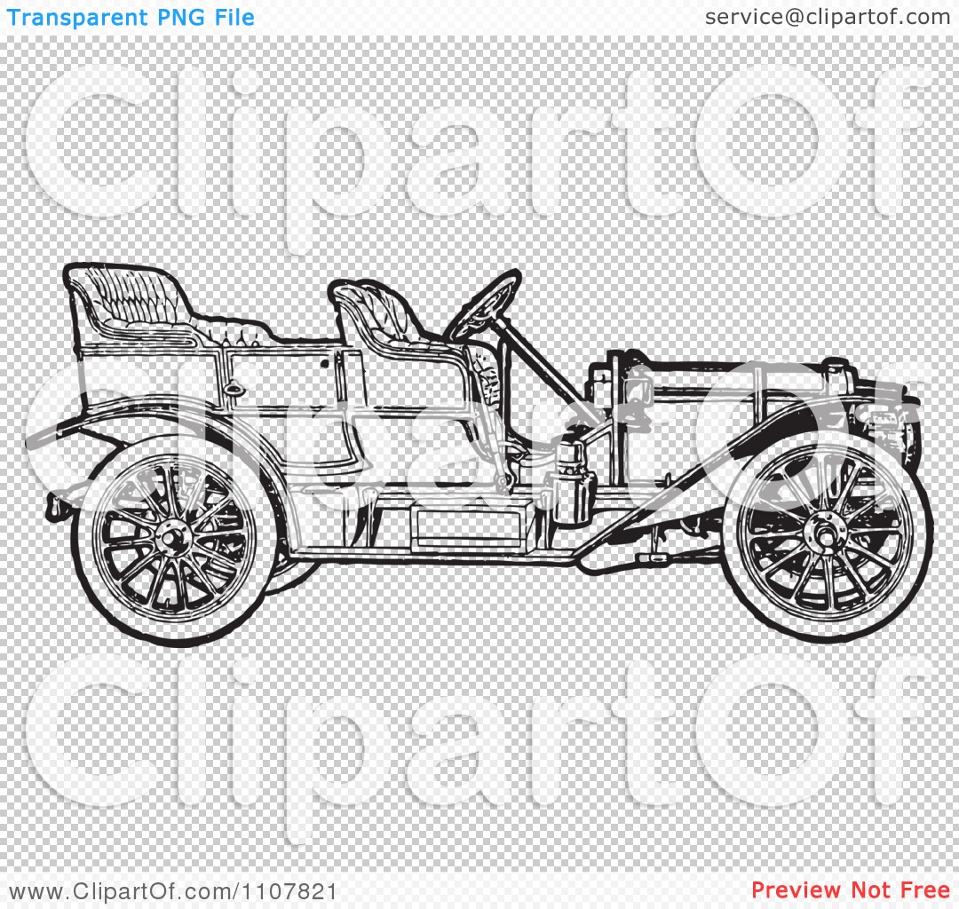 Clipart Retro Black And White Vintage Convertible Car 1 - Royalty Free