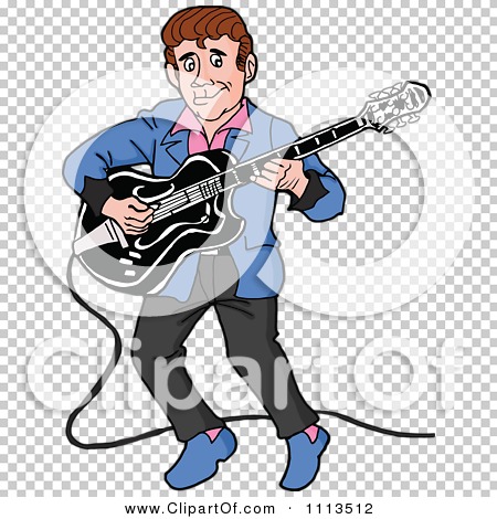 Clipart Retro Rockabilly Musician Man Playing A Guitar - Royalty Free ...