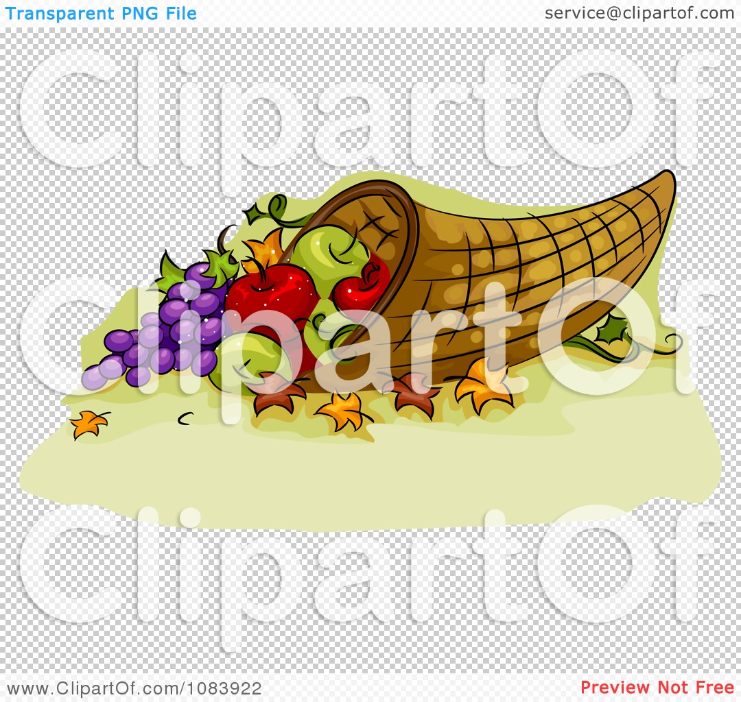 Clipart Thanksgiving Cornucopia Basket With Food - Royalty Free Vector