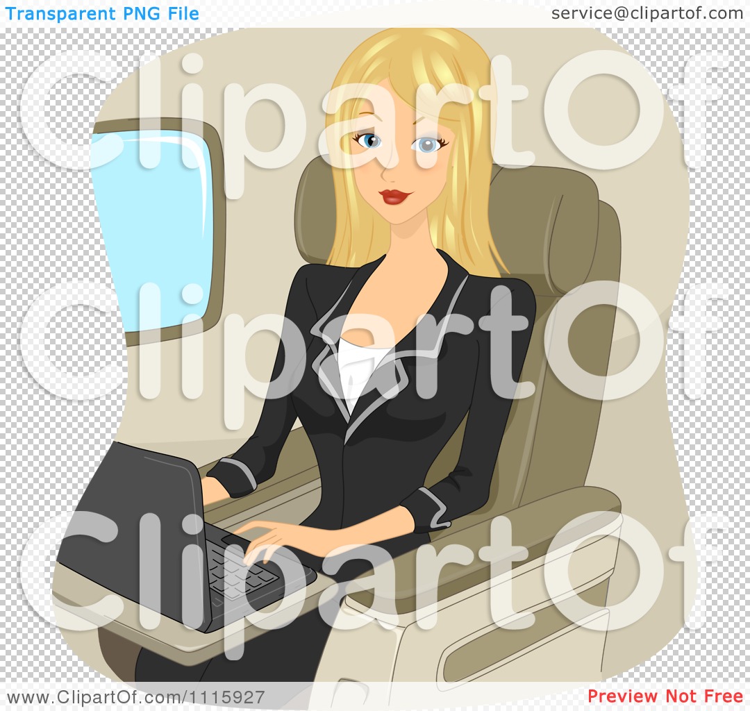 Clipart Traveling Blond Businseswoman Using A Laptop On A Plane ...