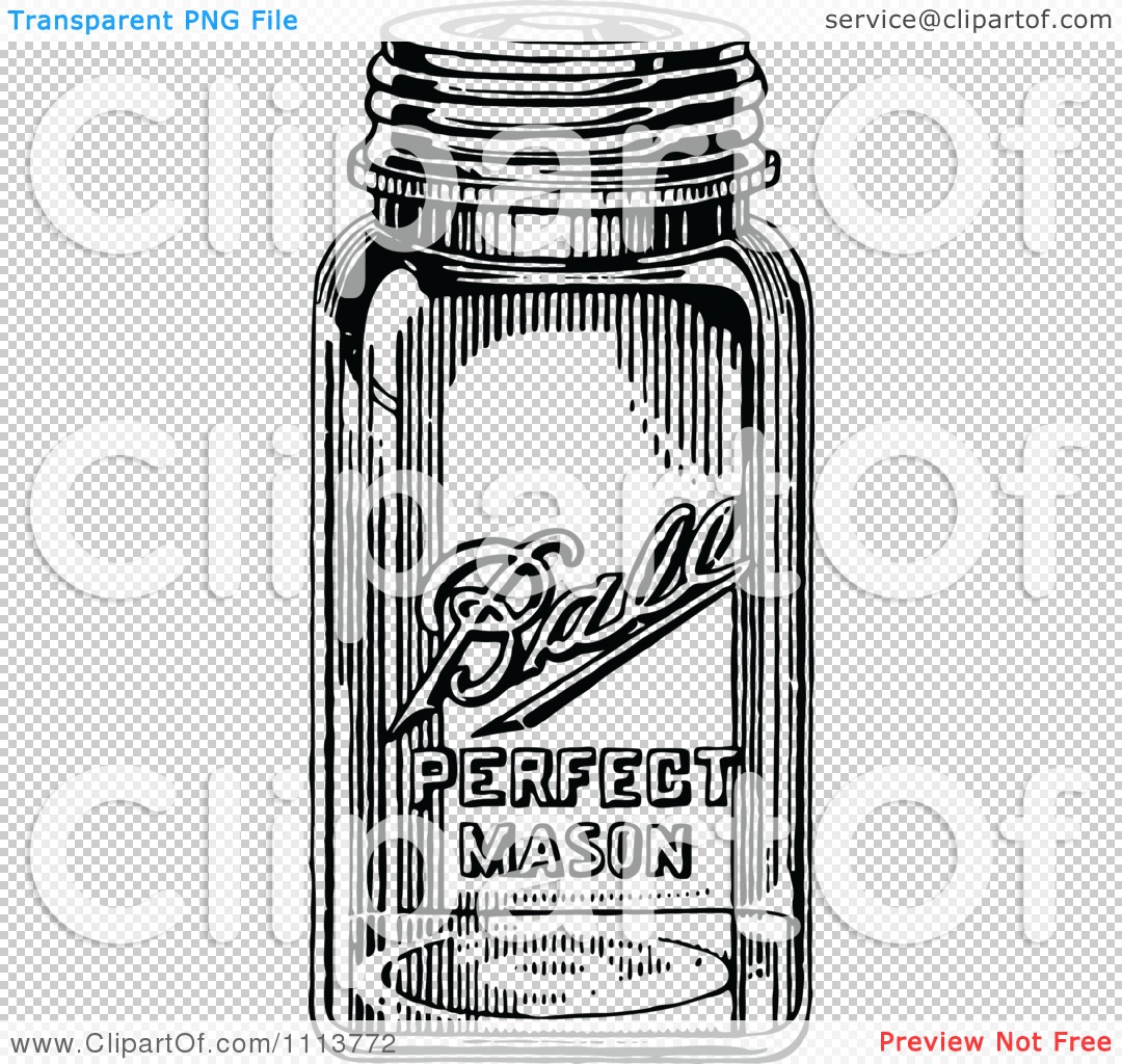 Clipart Vintage Black And White Canning Mason Jar - Royalty Free Vector ...