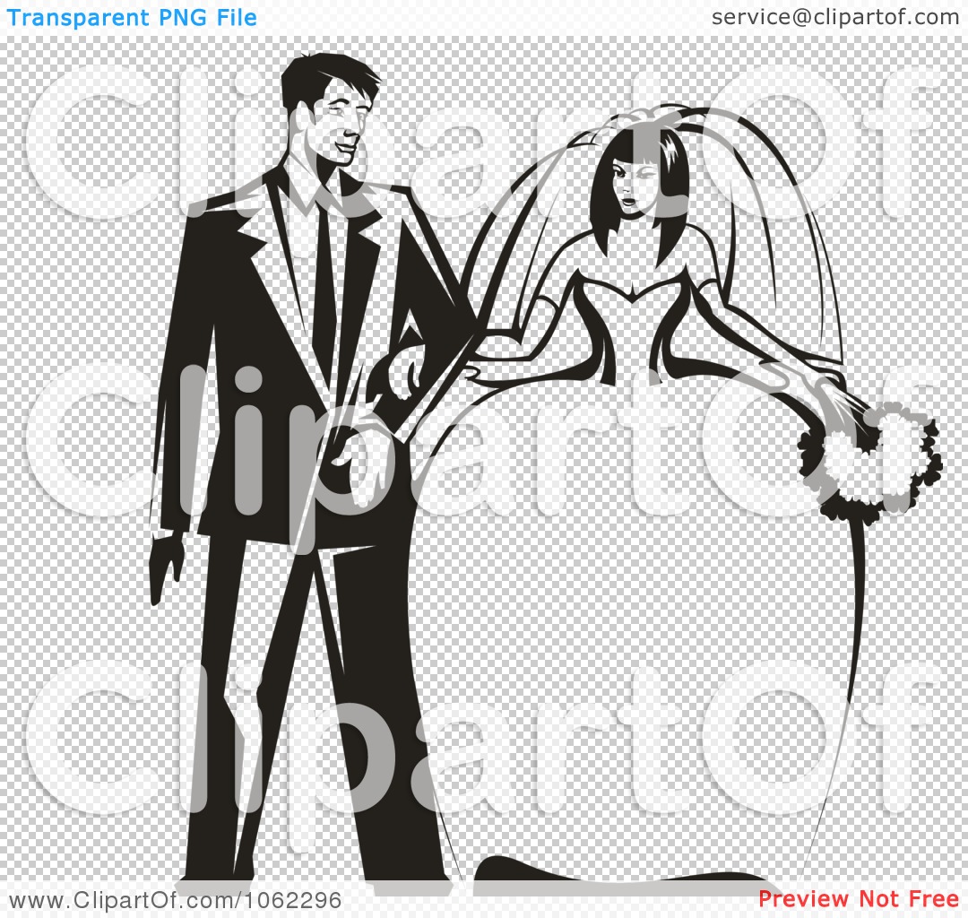 Clipart Wedding Couple In Black And White - Royalty Free Vector ...