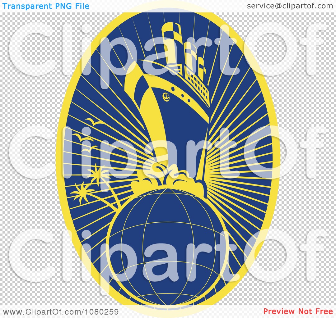 Clipart Yellow And Blue Travel Cruiseship And Globe - Royalty Free ...