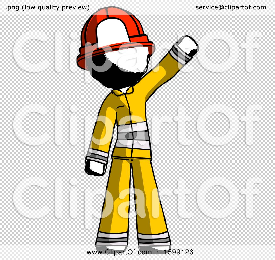 Ink Firefighter Fireman Man Waving Emphatically with Left Arm by Leo