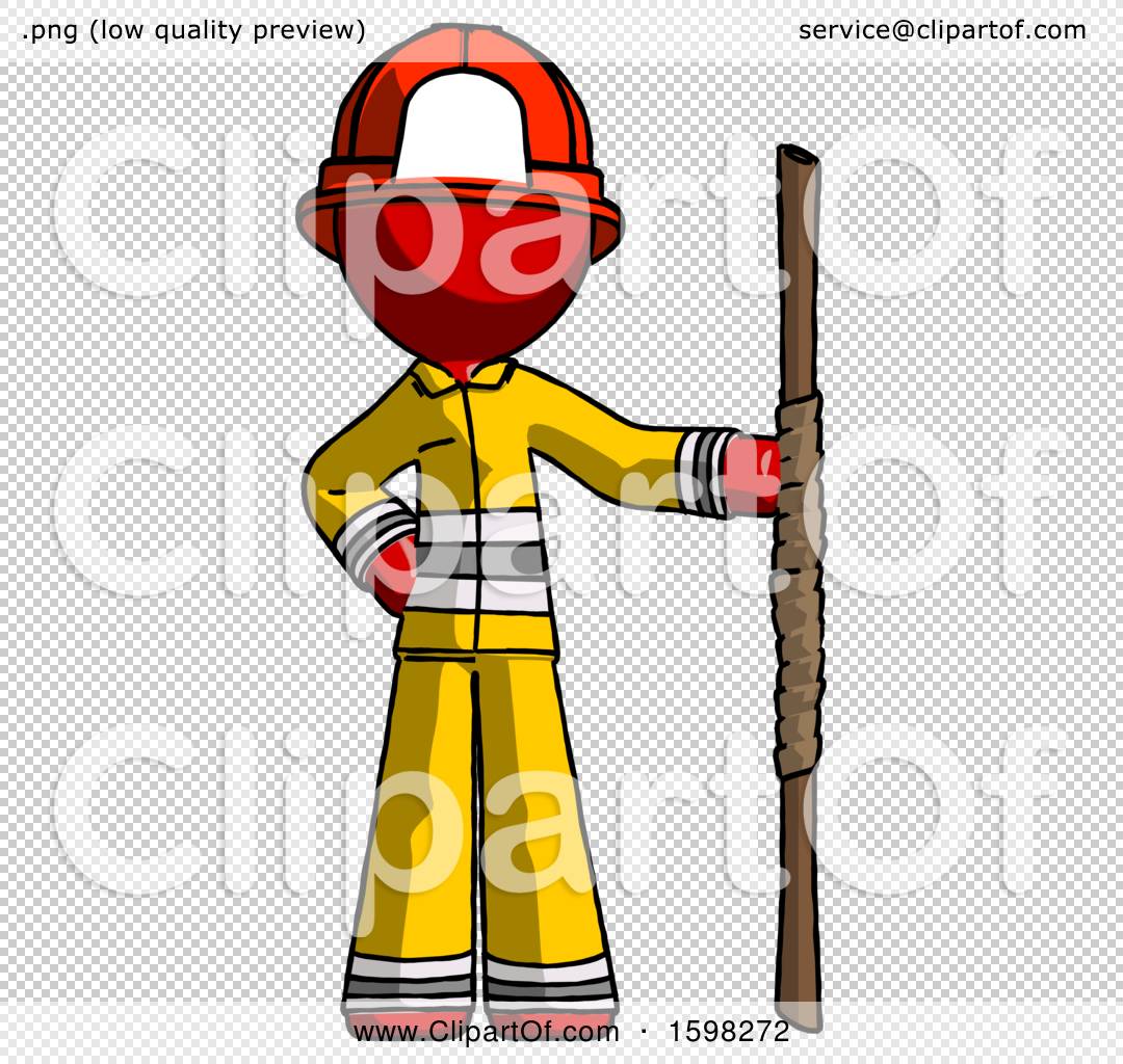 Red Firefighter Fireman Man Holding Staff or Bo Staff by Leo Blanchette