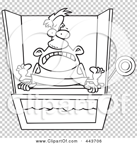 Royalty-Free (RF) Clip Art Illustration of a Cartoon Black And White  Outline Design Of A Man Sitting On A Dunk Tank by toonaday #443706