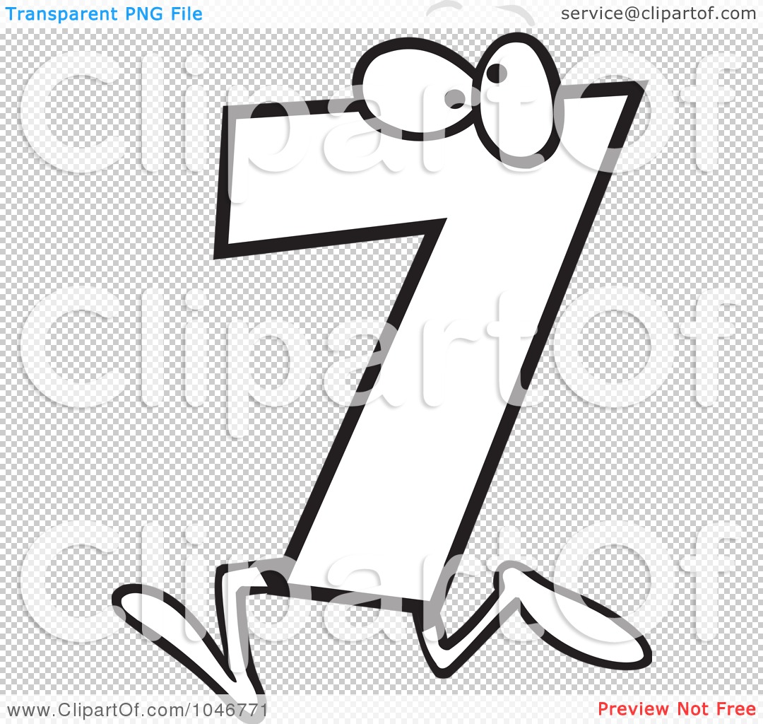Royalty Free Rf Clip Art Illustration Of A Cartoon Black And White Outline Design Of A Number Seven 7 Character By Toonaday