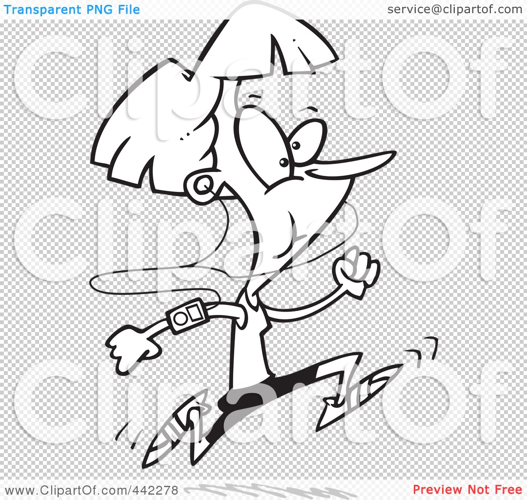 Download Royalty-Free (RF) Clip Art Illustration of a Cartoon Black And White Outline Design Of A Runner ...