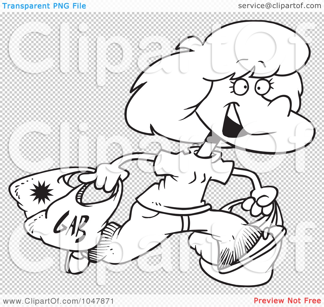 Royalty-Free (RF) Clip Art Illustration of a Cartoon Black And White  Outline Design Of A Woman Carrying Shopping Bags by toonaday #1047871