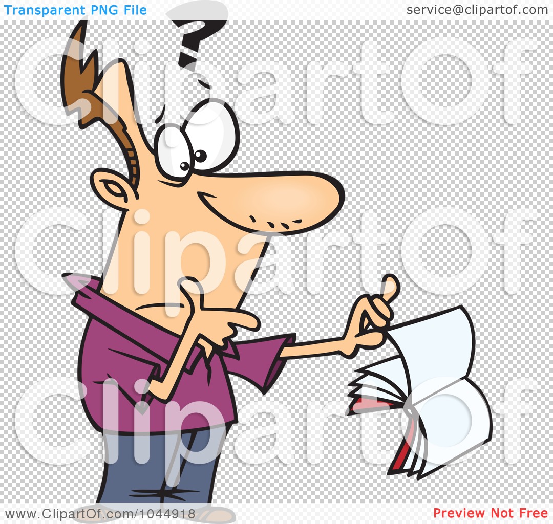 Royalty-Free (RF) Clip Art Illustration of a Cartoon Confused Man Holding A  Book by toonaday #1044918
