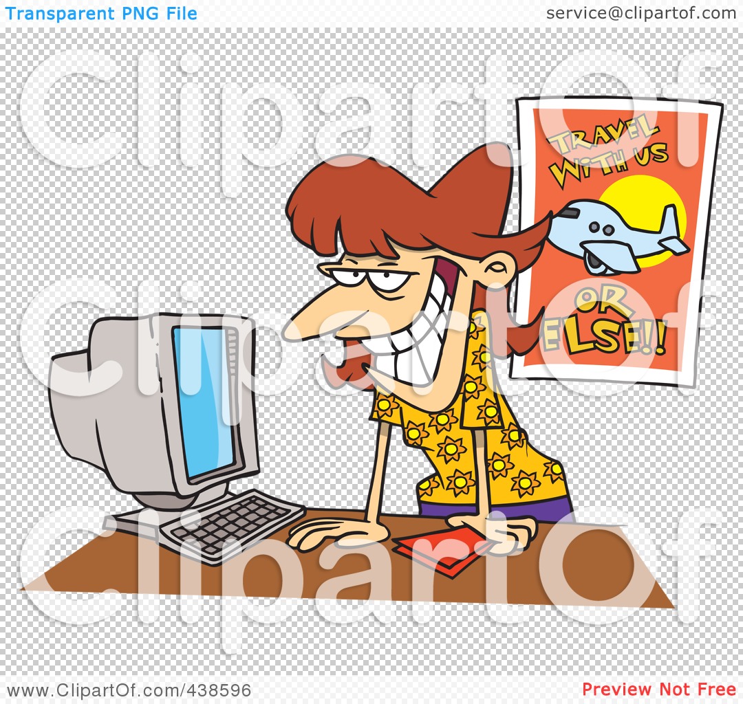 Royalty-Free (RF) Clip Art Illustration of a Cartoon Female Travel Agent  Grinning And Leaning Over Her Desk by toonaday #438596