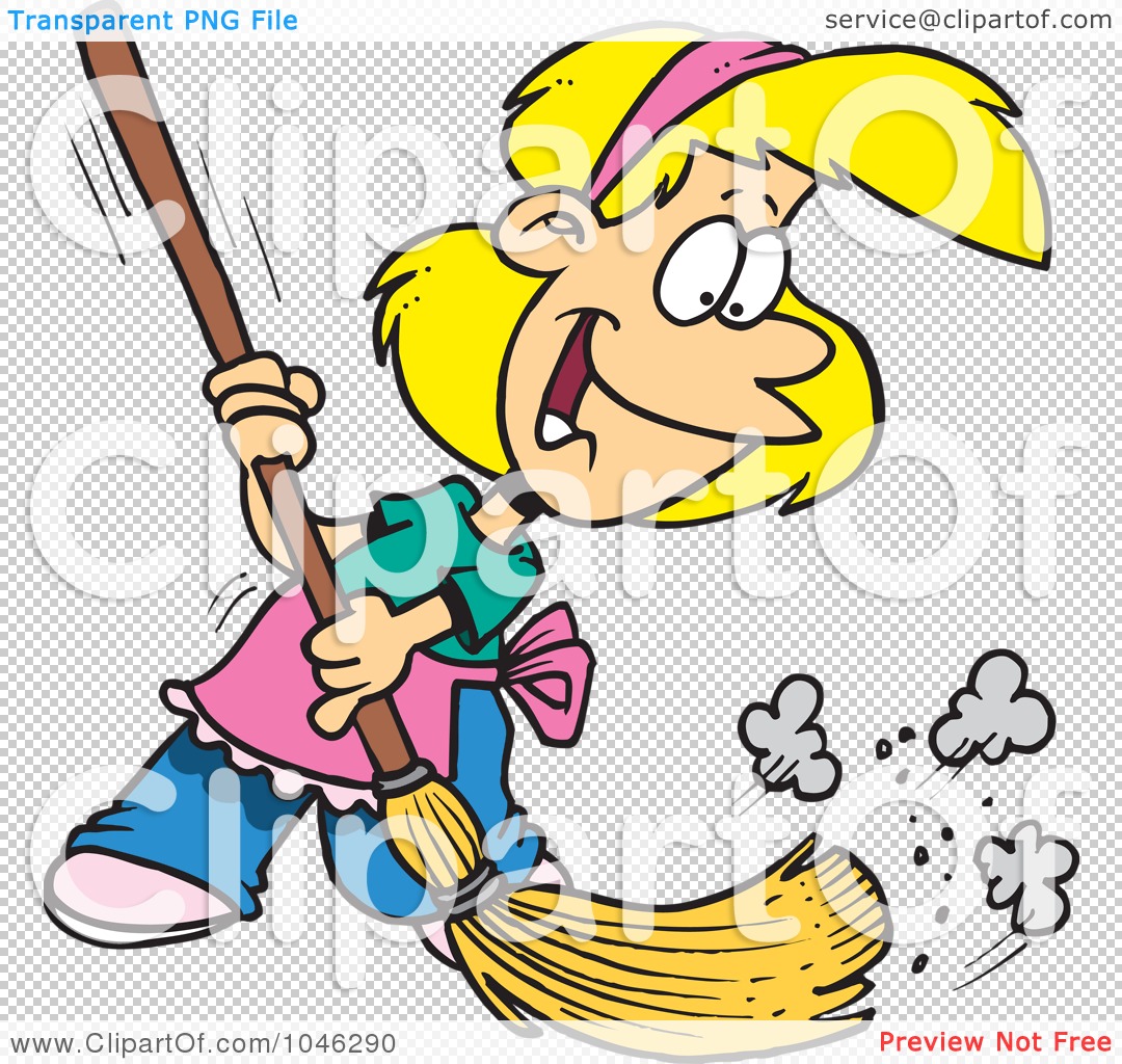 Royalty Free Rf Clip Art Illustration Of A Cartoon Girl Sweeping