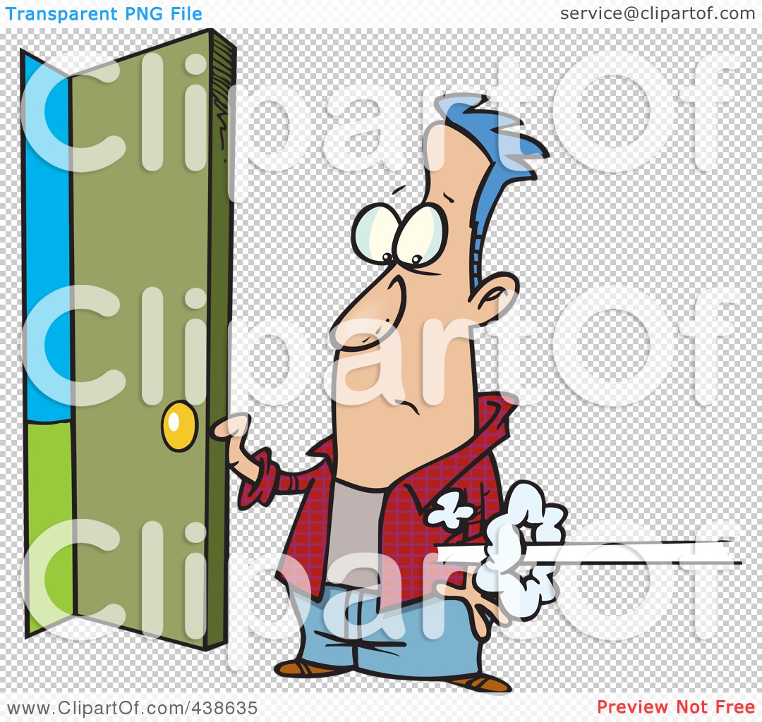 Royalty Free Rf Clip Art Illustration Of A Cartoon Man Holding Open A Door As Someone Shoots In By Toonaday