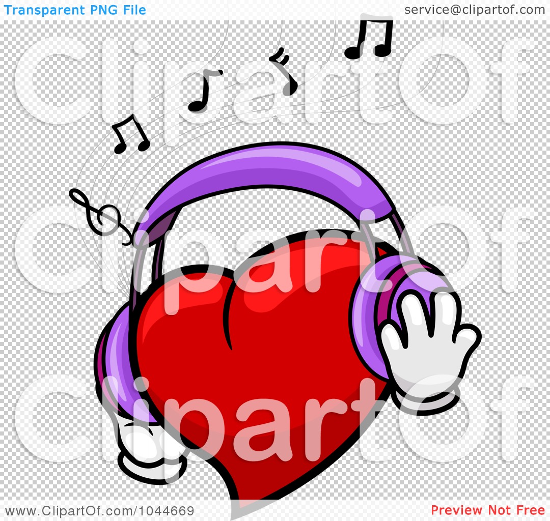 Royalty-Free (RF) Clip Art Illustration of a Heart Wearing Headphones