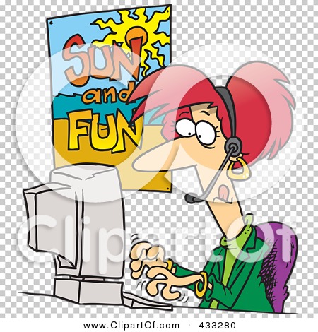 Royalty-Free (RF) Clipart Illustration Of A Caucasian Female Travel Agent  Booking A Vacation For A Customer by toonaday #433280